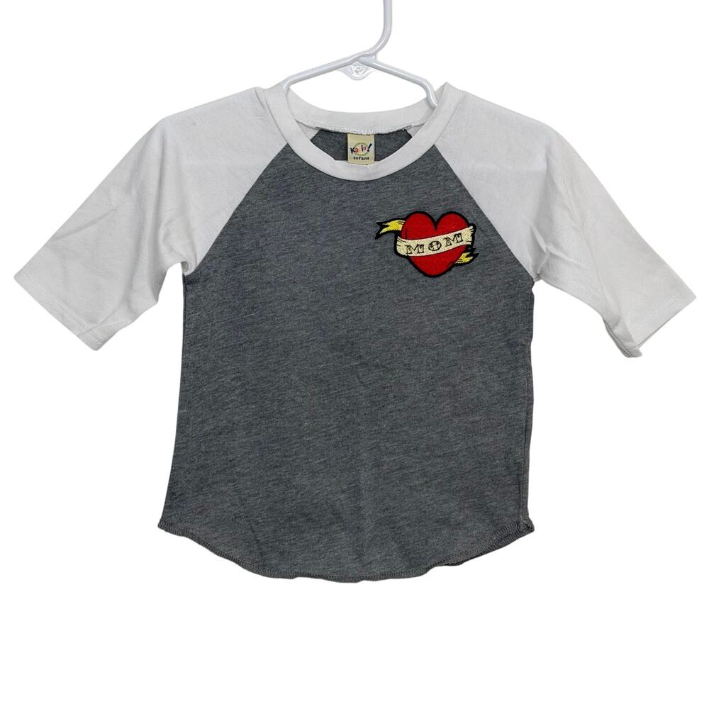 Me & Reekie Heart Mom Patch Raglan Shirt Size 12/18 Months Gray White